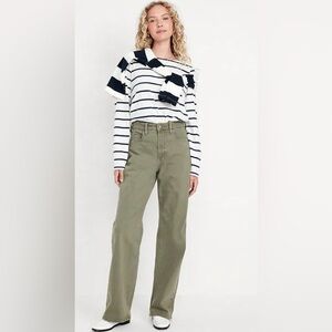 Old Navy Extra High Waisted Wide Leg Jeans - Olive Green